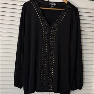 Elegant Black Blouse with Gold Accents